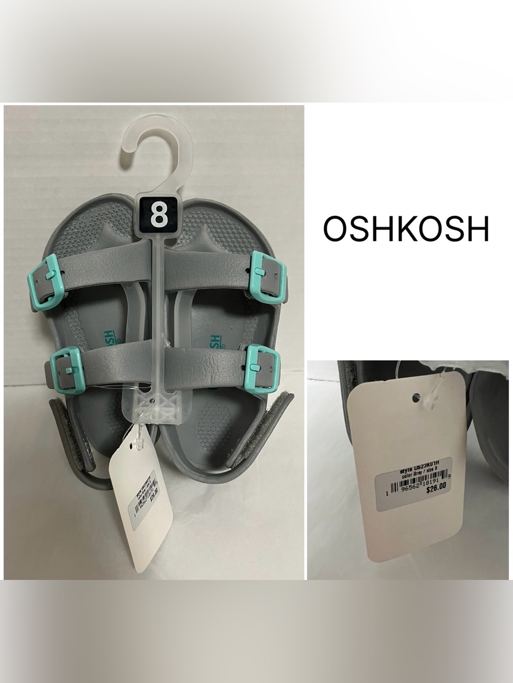 OSHKOSH - NWT - SIZE 8 - TODDLER / KIDS - GREY SANDALS / SHOES